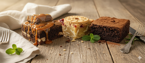 Homemade brownie box with caramel brownie, jam biscuit blondie, and classic cocoa-dusted brownie. Handmade by Hannah’s Kitchen Cork
