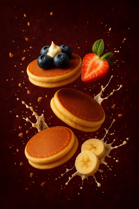 Fluffy American-style pancakes topped with blueberries, cream, banana and strawberry from Hannah’s Kitchen Cork.