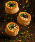 Blue cheese bouchee pastry with herbs and garnish – Hannah’s Kitchen Cork canapés