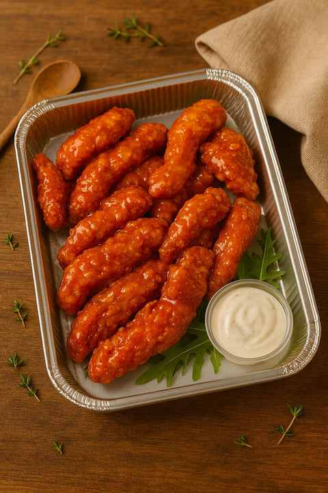 Buffalo style chicken goujons from Hannah’s Kitchen Cork – crispy chicken with buffalo sauce and blue cheese dip.”