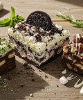 Chocolate biscuit cake box with mint biscuit slice, Oreo rocky road, and white chocolate drizzle slice. Handmade by Hannah’s Kitchen Cork