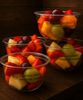 Fresh fruit salad cups with grapes, melon, strawberries and pineapple in compostable containers from Hannah’s Kitchen Cork.
