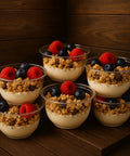 Granola yogurt breakfast cups topped with fresh blueberries and raspberries from Hannah’s Kitchen Cork.