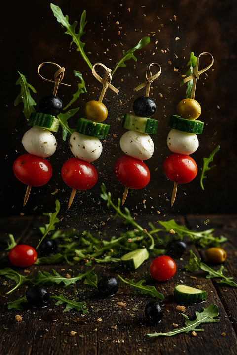 Greek skewers with mozzarella, tomato, cucumber, and olives – Hannah’s Kitchen Cork catering