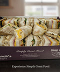 Classic sandwich platter with mixed fillings in Hannah’s Kitchen Cork branded box.