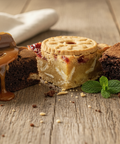Homemade brownie box with caramel brownie, jam biscuit blondie, and classic cocoa-dusted brownie. Handmade by Hannah’s Kitchen Cork