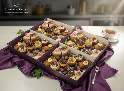 Homemade sweet platter with cupcakes, mini cakes, brownies, and assorted bakes. Handmade by Hannah’s Kitchen Cork