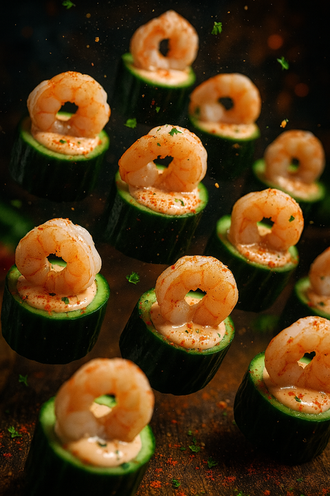King prawn cocktail cups with cucumber bases and spiced cocktail sauce. Handmade by Hannah’s Kitchen Cork