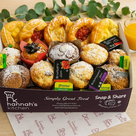 Light breakfast box with muffins, pastries and fresh juice from Hannah’s Kitchen Cork.