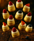 Assorted mini cheesecakes topped with raspberries, blueberries, and strawberries. Handmade by Hannah’s Kitchen Cork