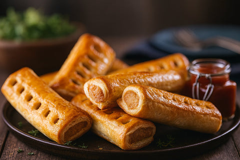 Golden puff pastry mini sausage rolls served with dipping sauce – Hannah’s Kitchen Cork catering