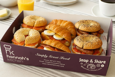 New Yorker breakfast platter with croissants, bagels, smoked salmon, sausage and ham from Hannah’s Kitchen Cork.