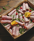 Traditional baked ham platter with fresh garnish – Hannah’s Kitchen catering Cork